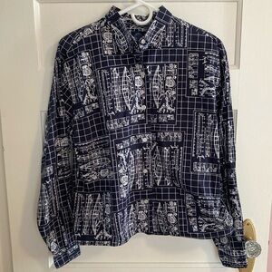 Dockers Blueprint Boat Button Down Shirt Blouse Cotton Size Women’s Small